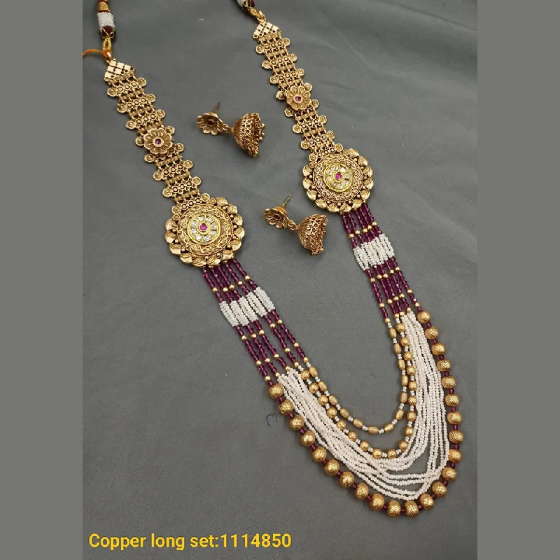 Short chain women necklaces-Padmawati Bangles Copper Gold Plated Pota & Beads Long Necklace Set