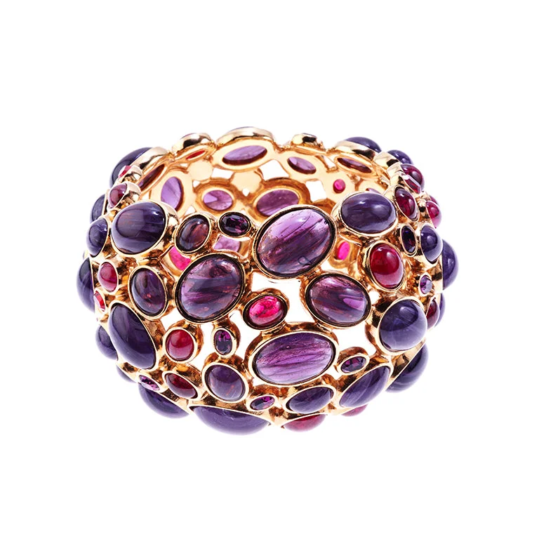 Colorful bangles for women-Amethyst glass and gilt metal bracelet, Amphitrite Collection