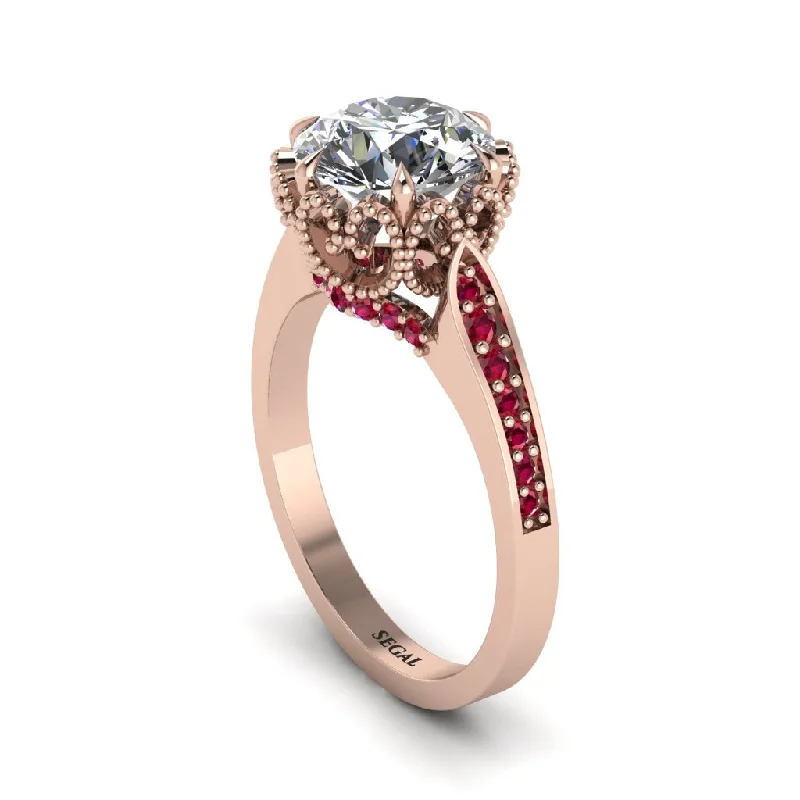 Engagement rings with modern bands for women-Diamond Milgrain Engagement Ring - Yara No. 47