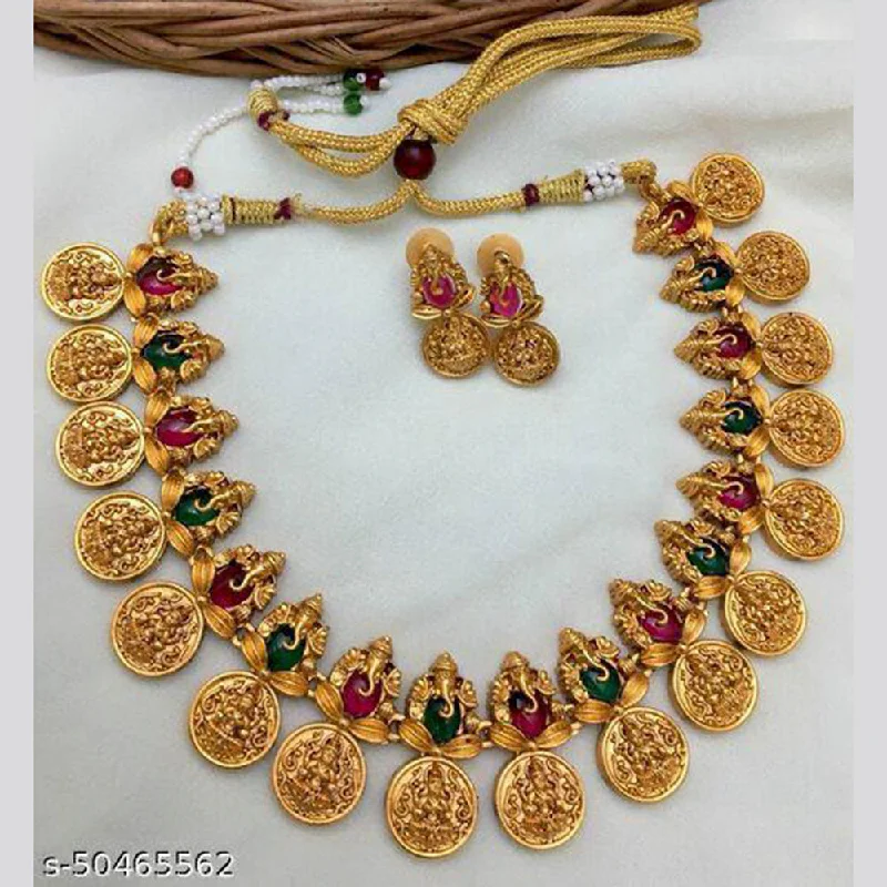 Short women necklaces-Sai Fashion Gold Plated Temple Necklace Set